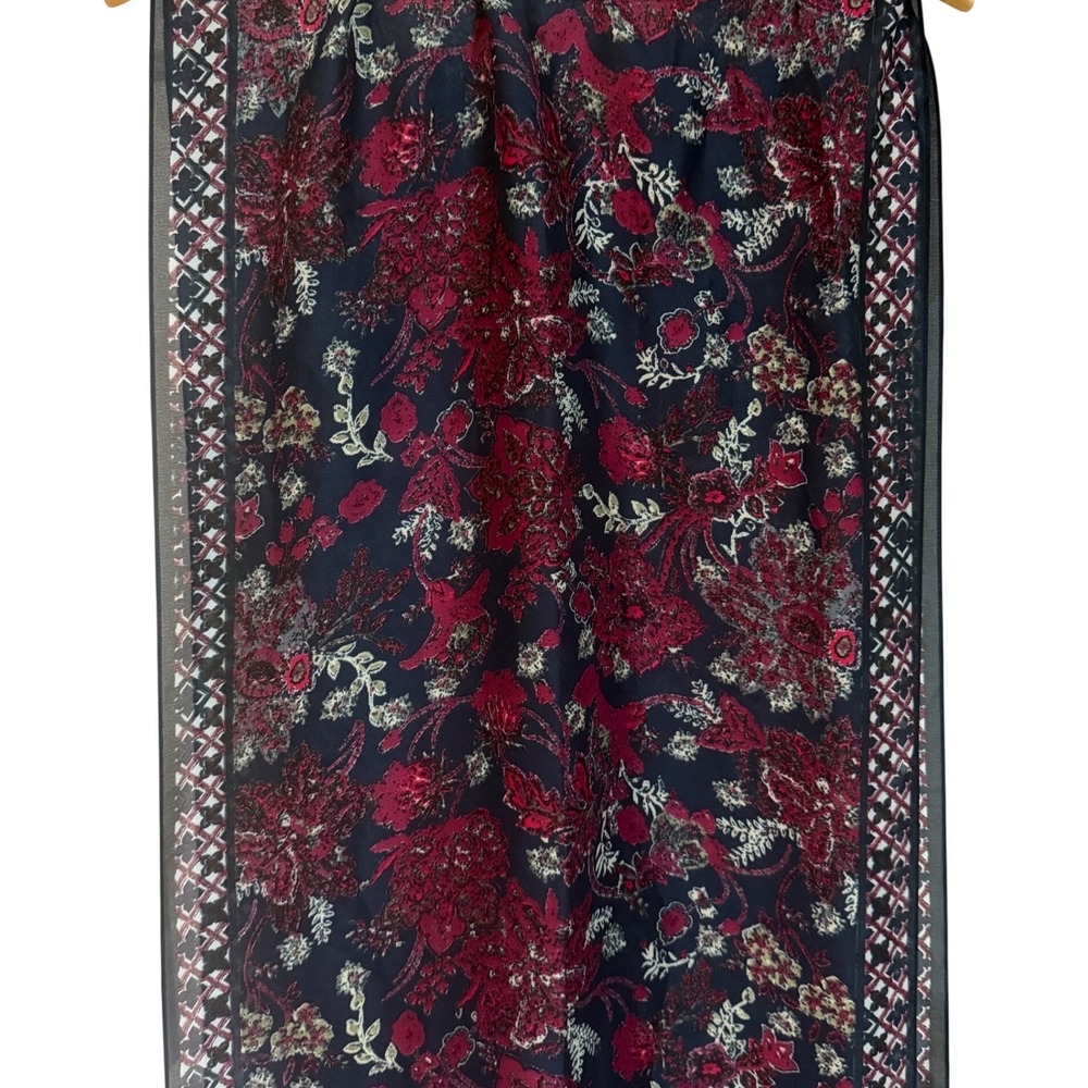 Vince Camuto Boho Floral Geometric Scarf Womens Navy Burgundy Hair Wrap Chic - Picture 4 of 8